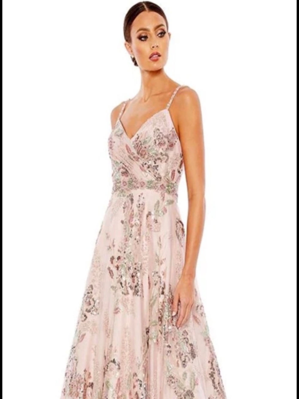 New Mac Duggal Size 8 Pink Rose Multi Embellished Spaghetti Strap A Line Gown